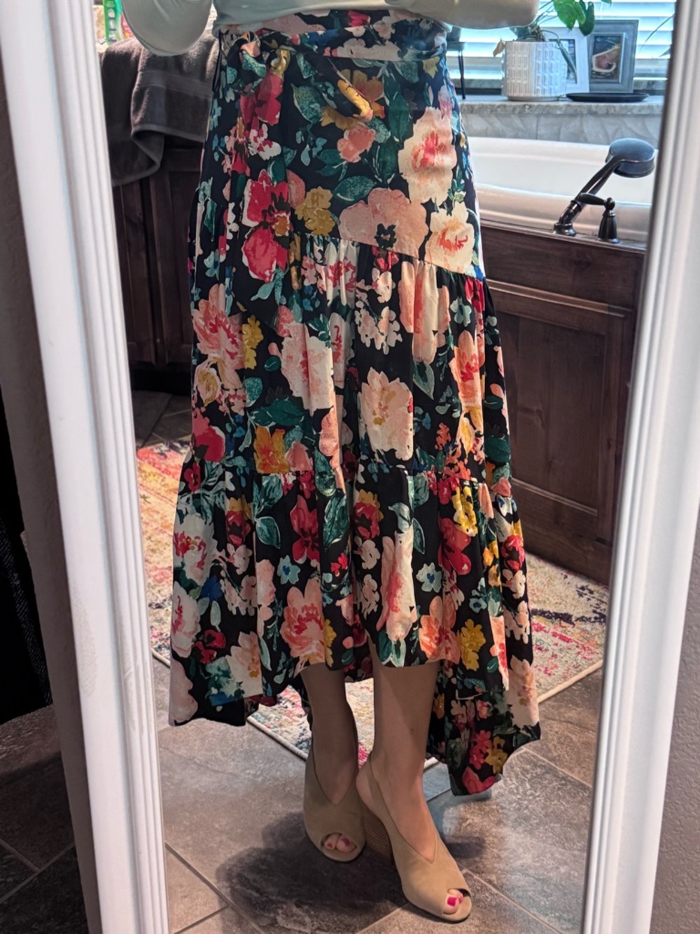 Eliza J Floral Asymmetrical High-Low Maxi Skirt Size 2 Navy Pink Floral NWOT - Picture 13 of 15